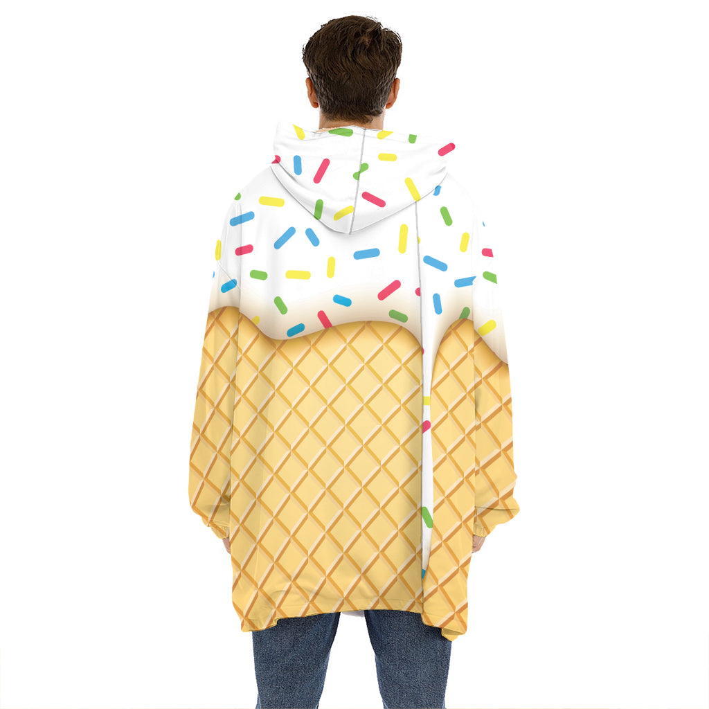 White Ice Cream Melted Print Hoodie Blanket