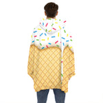 White Ice Cream Melted Print Hoodie Blanket