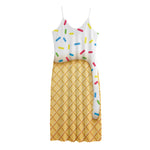 White Ice Cream Melted Print Jersey Midi Cami Dress