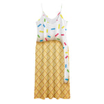 White Ice Cream Melted Print Jersey Midi Cami Dress