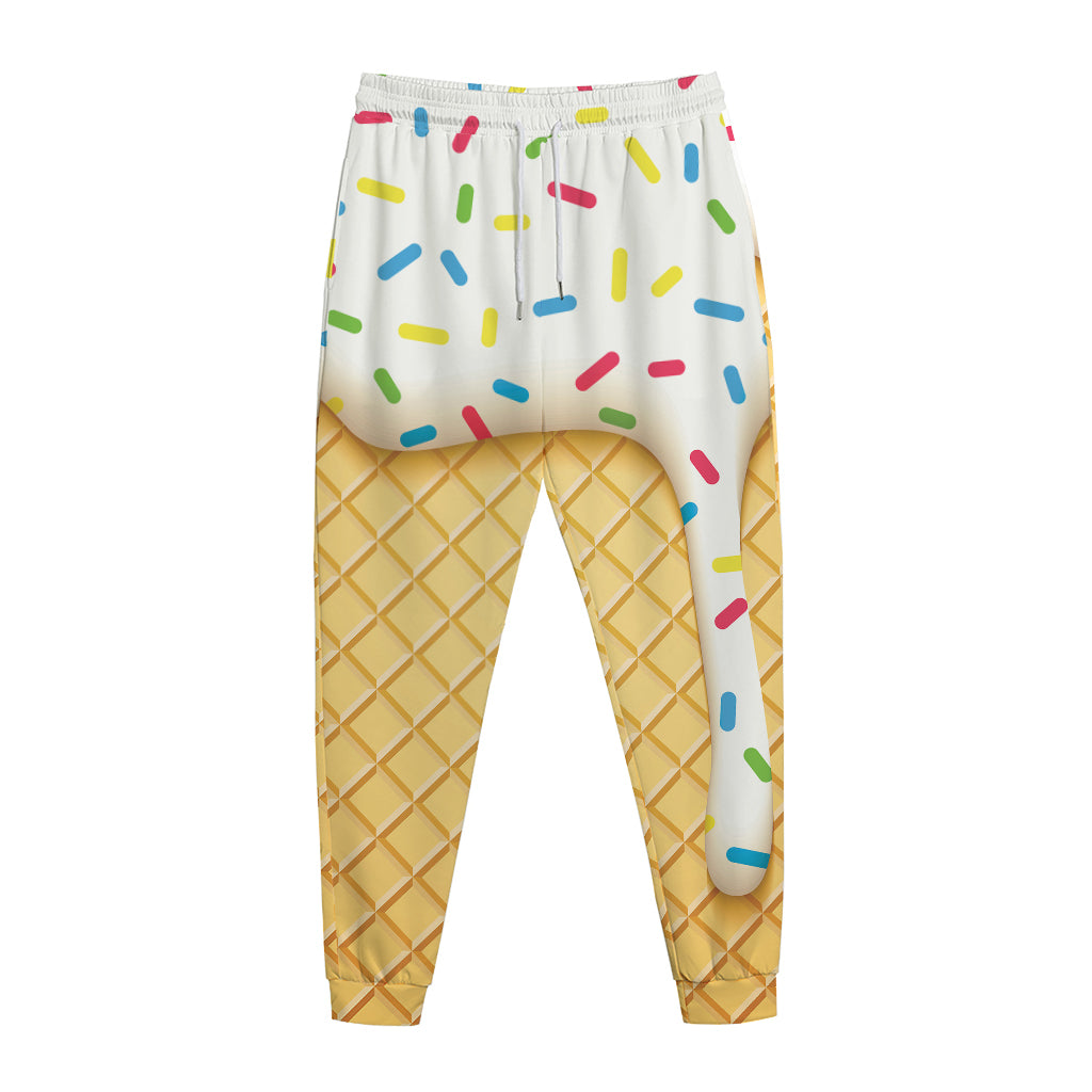 White Ice Cream Melted Print Jogger Pants
