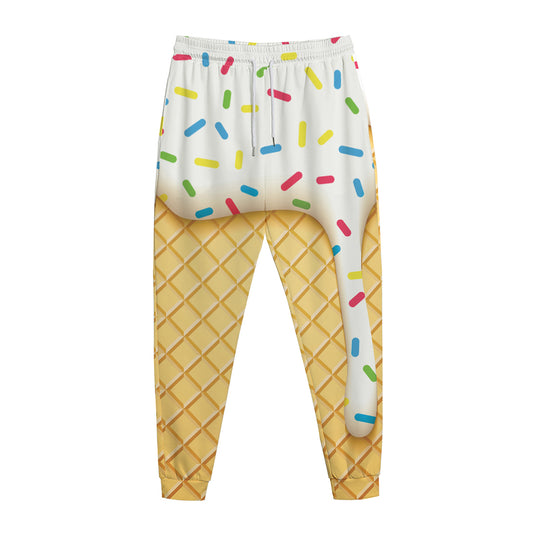 White Ice Cream Melted Print Jogger Pants