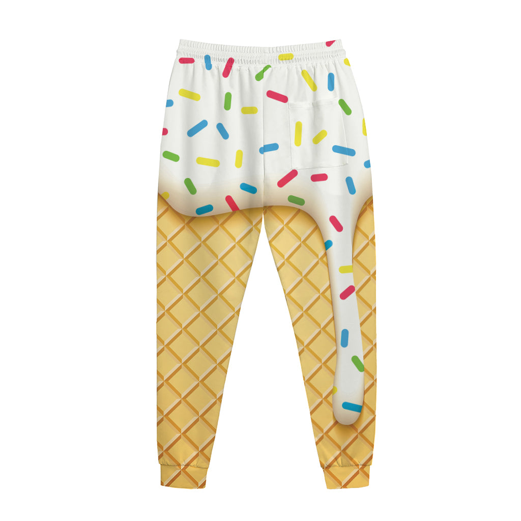 White Ice Cream Melted Print Jogger Pants