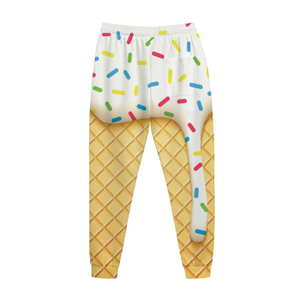 White Ice Cream Melted Print Jogger Pants