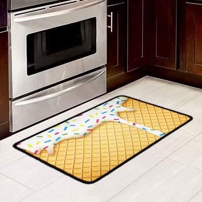 White Ice Cream Melted Print Kitchen Mat