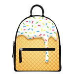 White Ice Cream Melted Print Leather Backpack