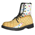 White Ice Cream Melted Print Lace-Up Boots