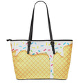 White Ice Cream Melted Print Leather Tote Bag With Zipper