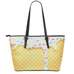 White Ice Cream Melted Print Leather Tote Bag