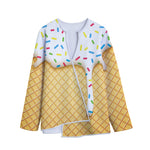 White Ice Cream Melted Print Long Sleeve Short Coat
