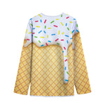 White Ice Cream Melted Print Long Sleeve Short Coat