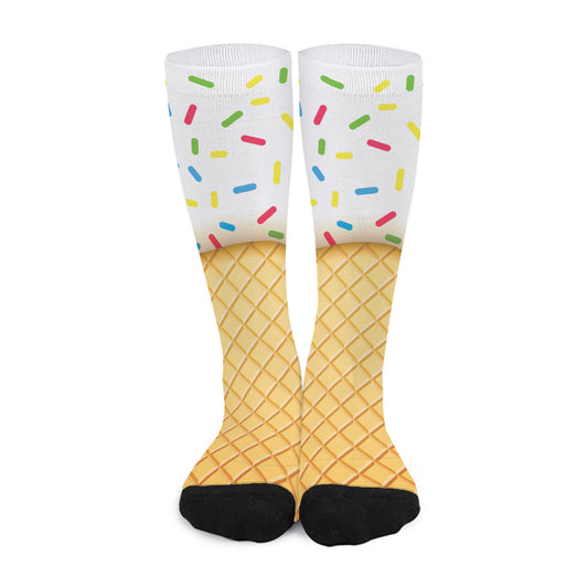 White Ice Cream Melted Print Long Socks