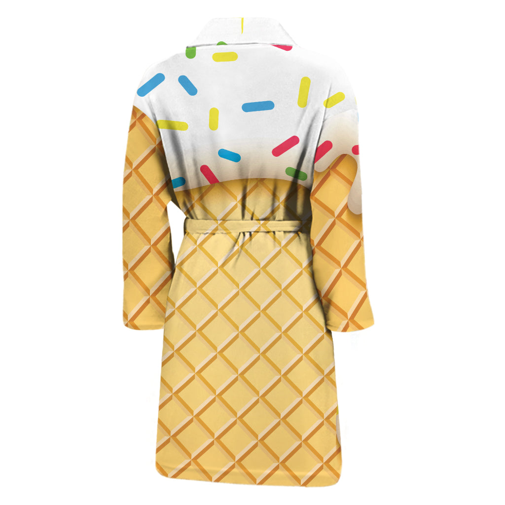 White Ice Cream Melted Print Men's Bathrobe
