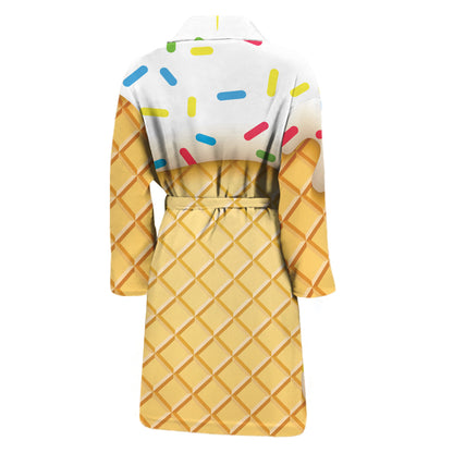 White Ice Cream Melted Print Men's Bathrobe