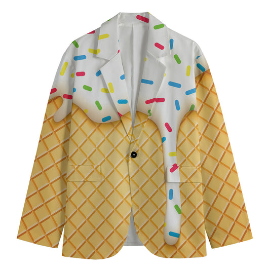 White Ice Cream Melted Print Men's Blazer