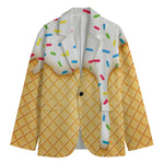 White Ice Cream Melted Print Men's Blazer