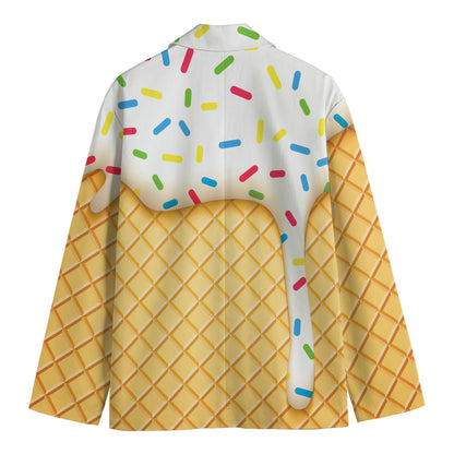White Ice Cream Melted Print Men's Blazer