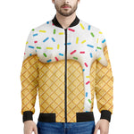 White Ice Cream Melted Print Men's Bomber Jacket