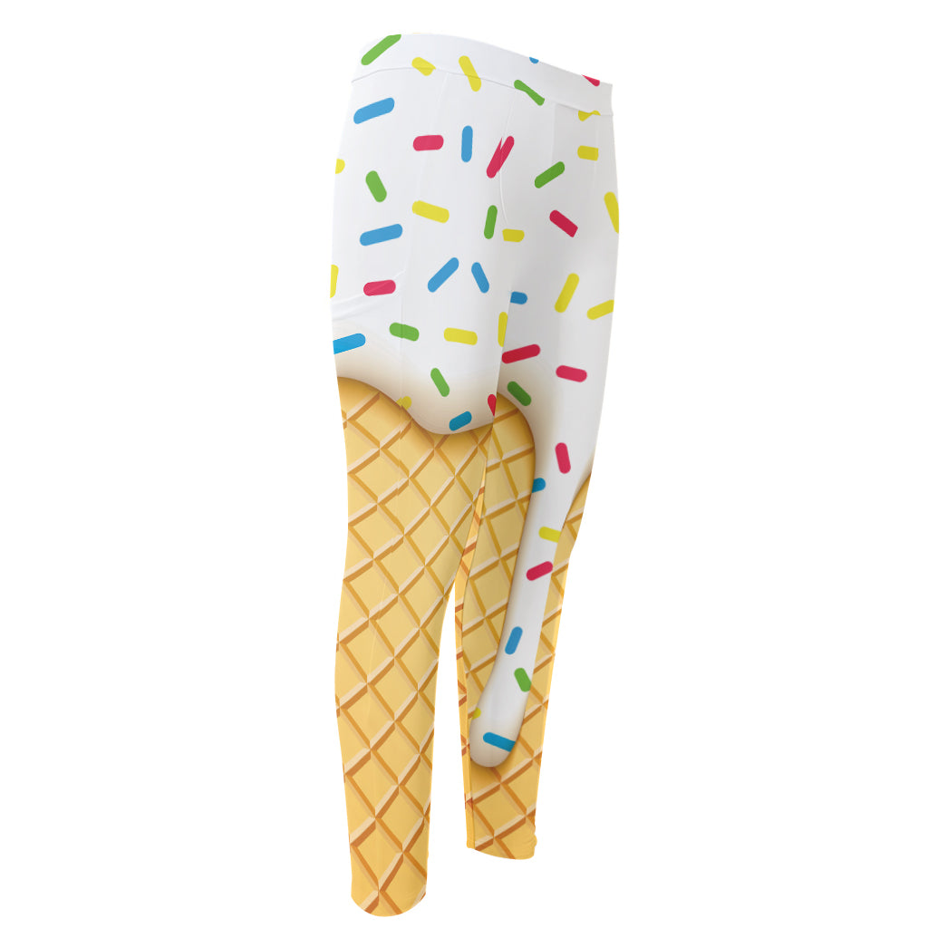White Ice Cream Melted Print Men's Compression Pants