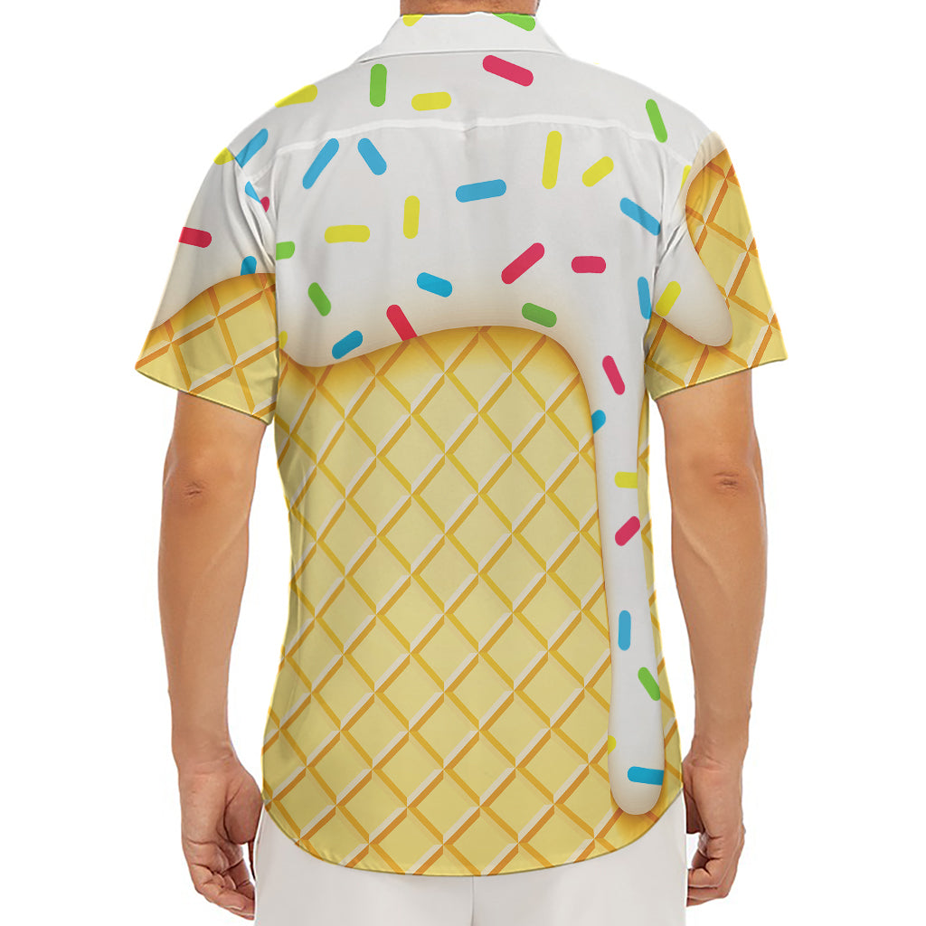 White Ice Cream Melted Print Men's Deep V-Neck Shirt