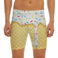 White Ice Cream Melted Print Men's Long Boxer Briefs