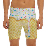 White Ice Cream Melted Print Men's Long Boxer Briefs