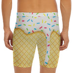 White Ice Cream Melted Print Men's Long Boxer Briefs