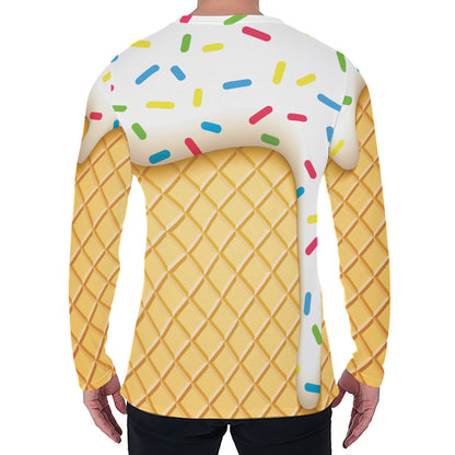 White Ice Cream Melted Print Men's Long Sleeve T-Shirt