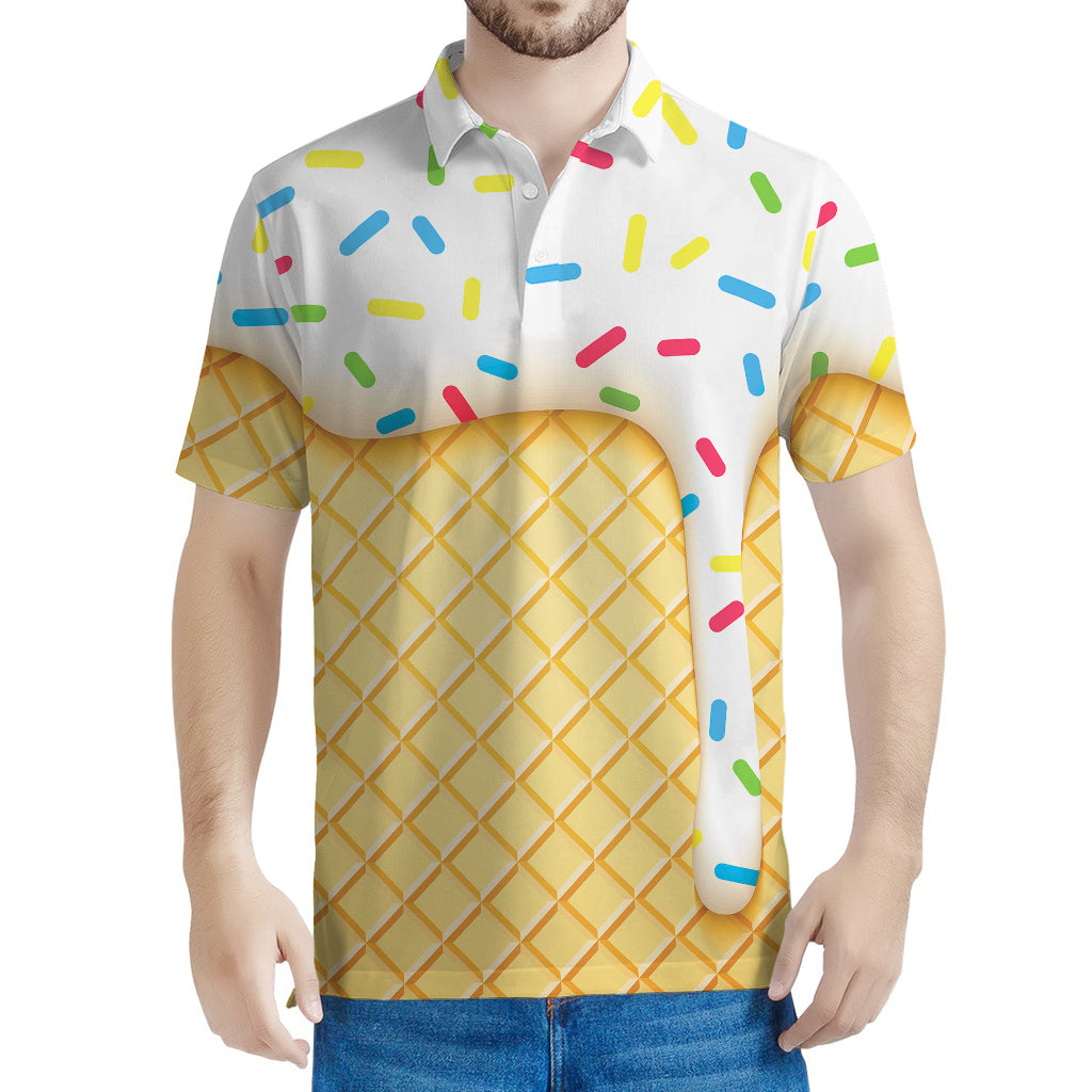 White Ice Cream Melted Print Men's Polo Shirt