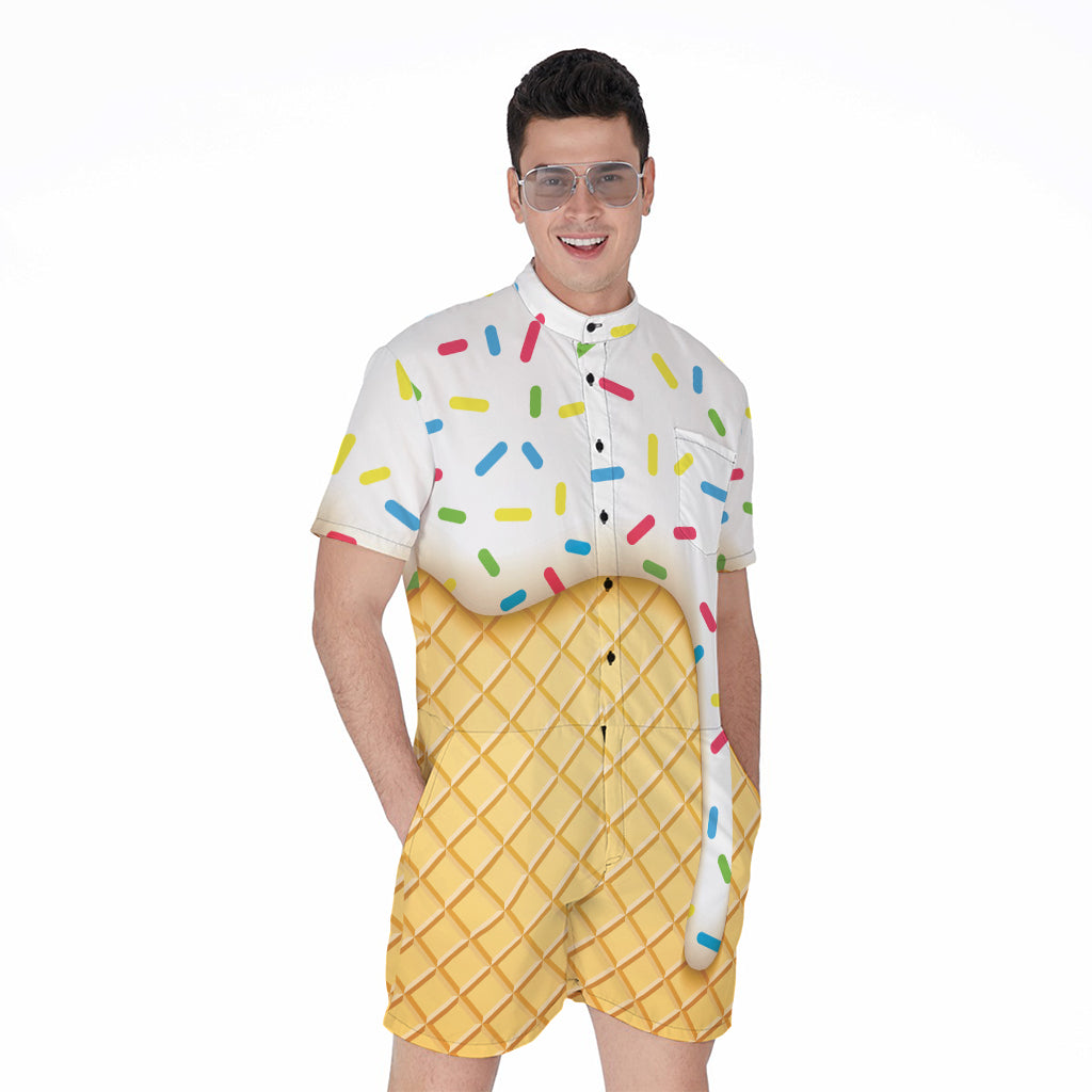 White Ice Cream Melted Print Men's Rompers