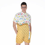 White Ice Cream Melted Print Men's Rompers