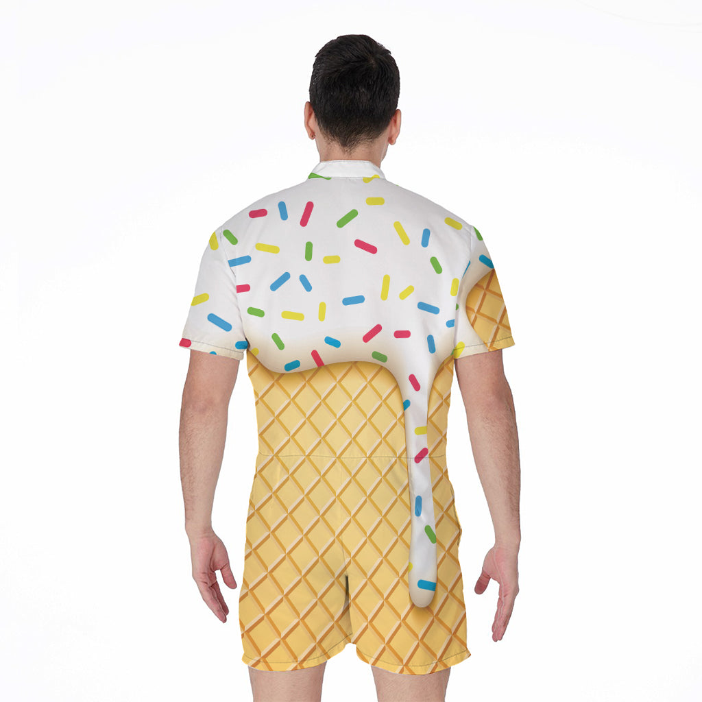 White Ice Cream Melted Print Men's Rompers