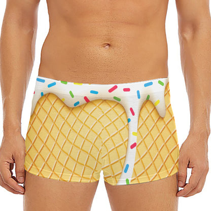 White Ice Cream Melted Print Men's Short Boxer Briefs