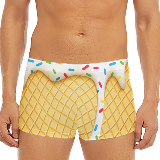 White Ice Cream Melted Print Men's Short Boxer Briefs