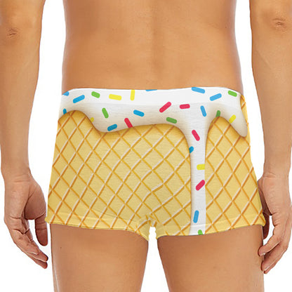 White Ice Cream Melted Print Men's Short Boxer Briefs
