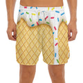 White Ice Cream Melted Print Men's Split Running Shorts