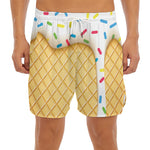 White Ice Cream Melted Print Men's Split Running Shorts