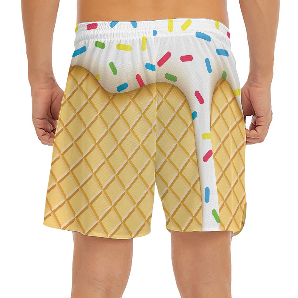 White Ice Cream Melted Print Men's Split Running Shorts