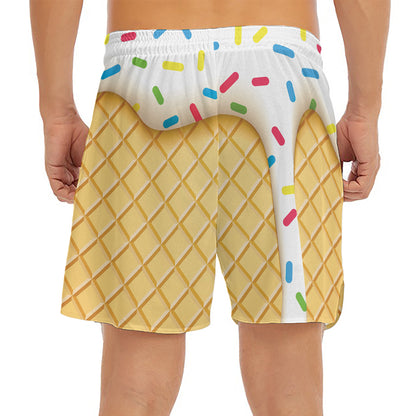 White Ice Cream Melted Print Men's Split Running Shorts