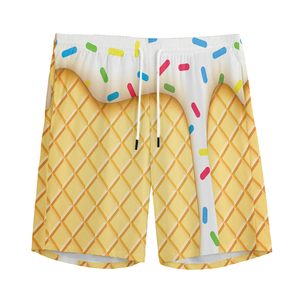White Ice Cream Melted Print Men's Sports Shorts