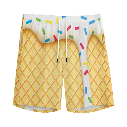 White Ice Cream Melted Print Men's Sports Shorts