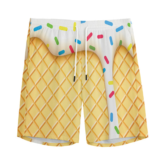 White Ice Cream Melted Print Men's Sports Shorts