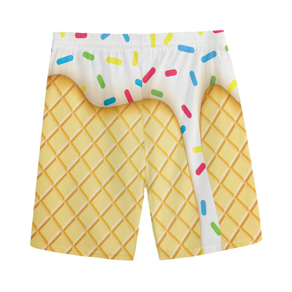 White Ice Cream Melted Print Men's Sports Shorts