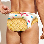 White Ice Cream Melted Print Men's Swim Briefs