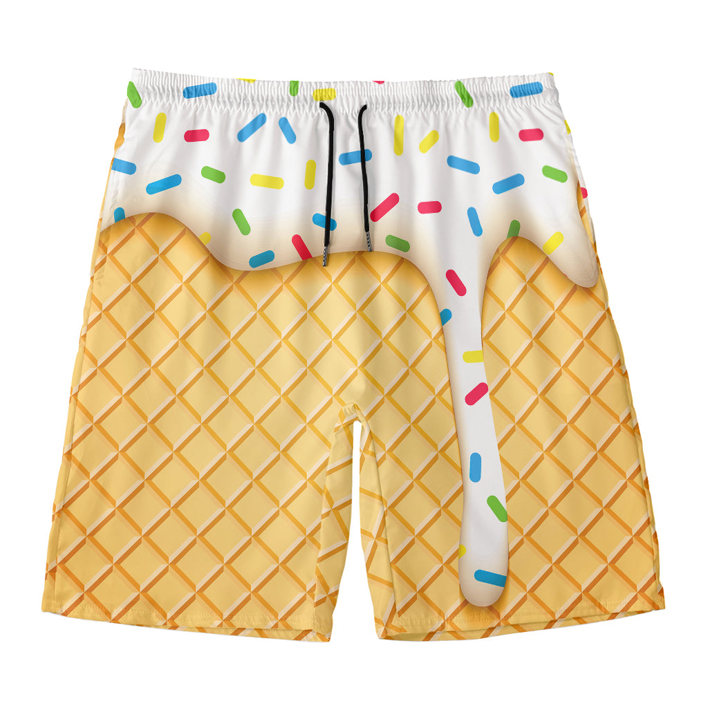 White Ice Cream Melted Print Men's Swim Trunks