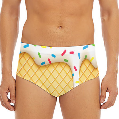 White Ice Cream Melted Print Men's Triangle Swim Briefs