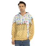 White Ice Cream Melted Print Men's Velvet Pullover Hoodie