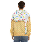 White Ice Cream Melted Print Men's Velvet Pullover Hoodie