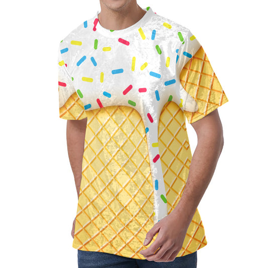 White Ice Cream Melted Print Men's Velvet T-Shirt