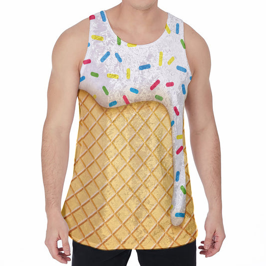 White Ice Cream Melted Print Men's Velvet Tank Top